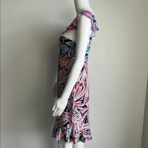 NWOT Trina Turk Henna Multicolor Ruffle Low Back Dress Size 2 - Picture 3 of 4